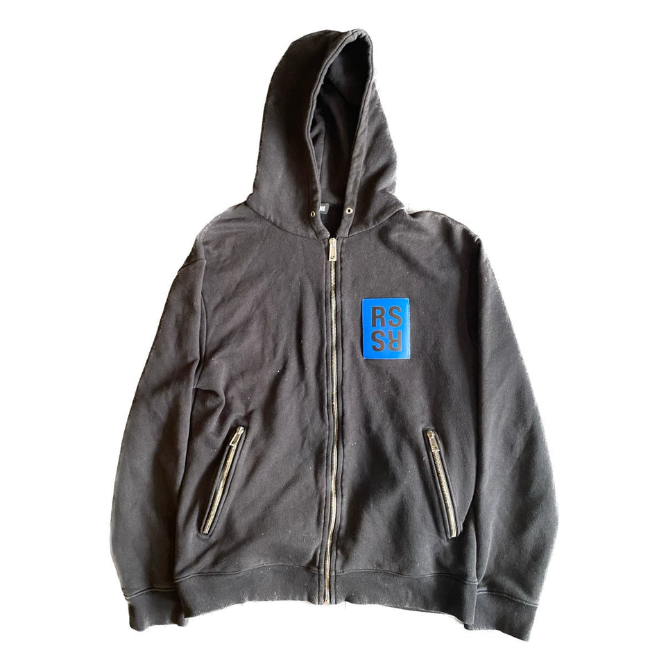 15AW Raf Simons robot hand hoodie back print with RS patch zip up swea FNTKS