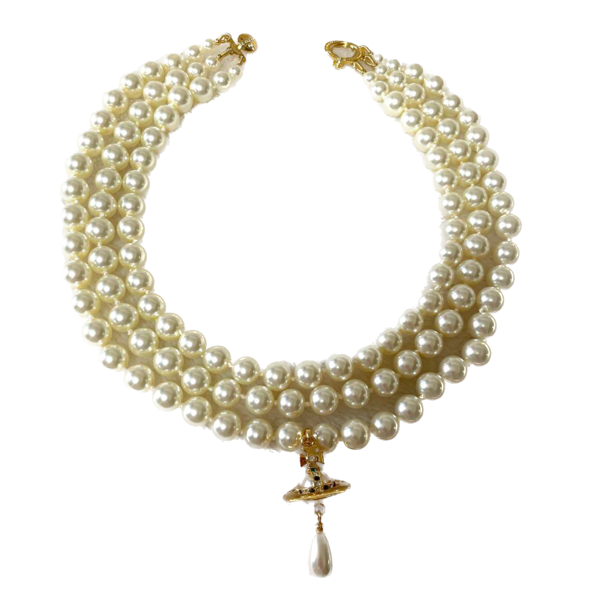 Vivienne Westwood Triple Layered Pearl Drop Choker Necklace