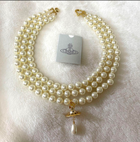 Thumbnail for Vivienne Westwood Triple Layered Pearl Drop Choker Necklace