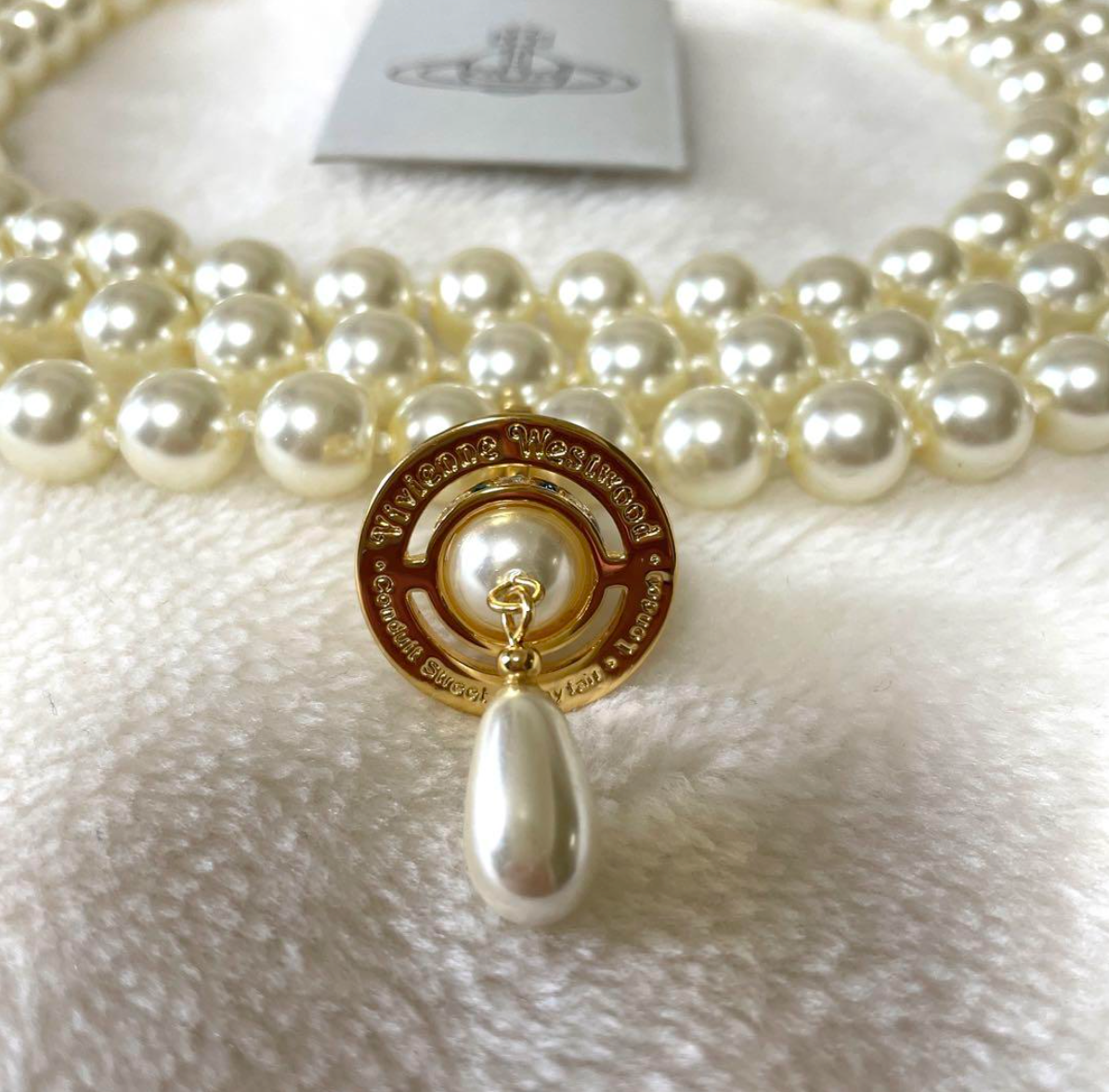 Vivienne Westwood Triple Layered Pearl Drop Choker Necklace