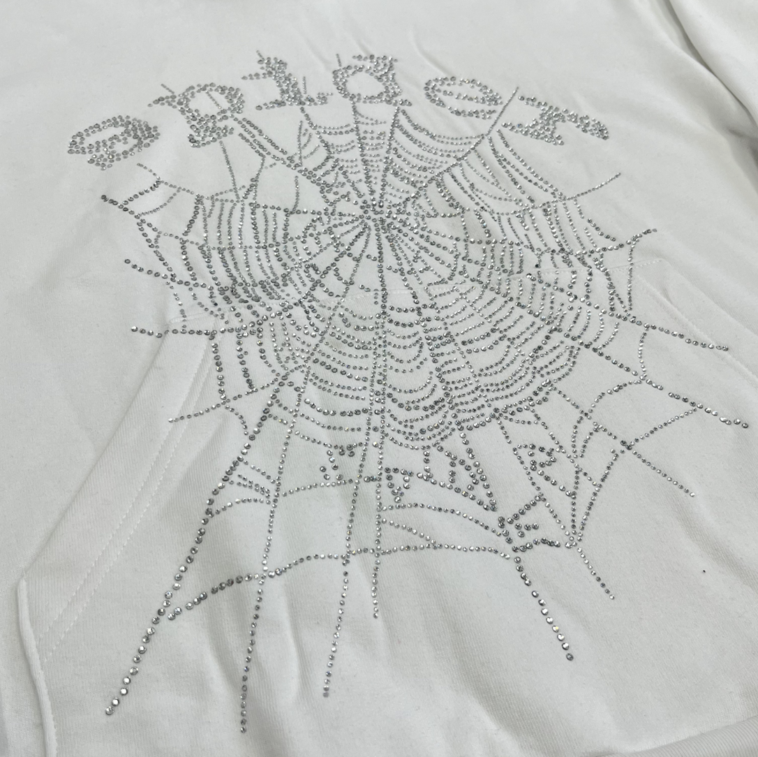Sp5der OG Rhinestone Web Hoodie White