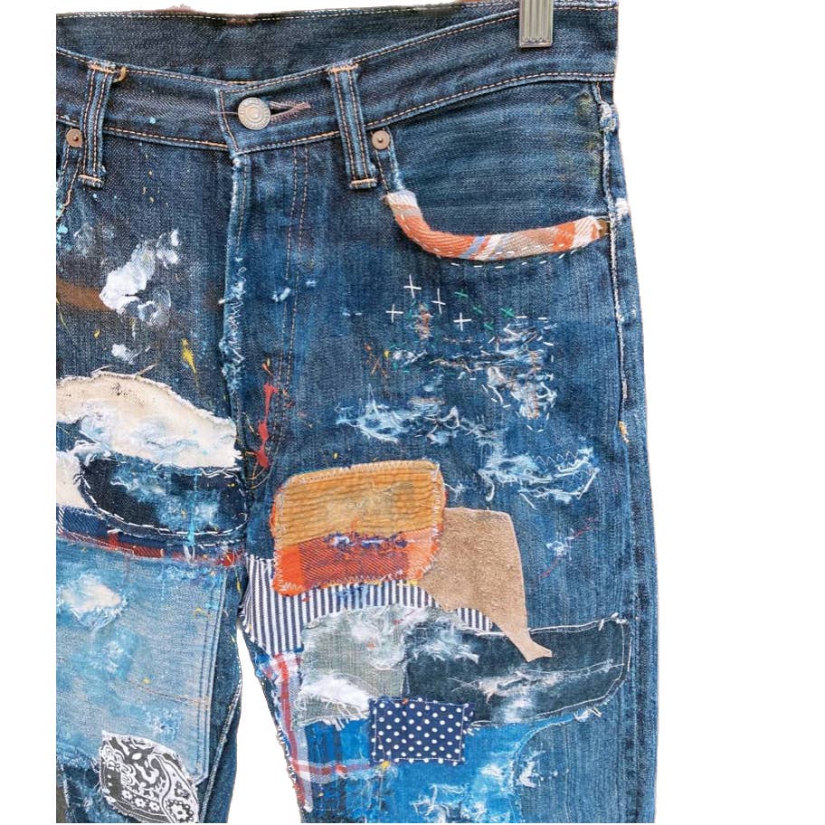 KAPITAL Genuine Indigo Boro Reconstructed Sashiko Remake Painted Denim