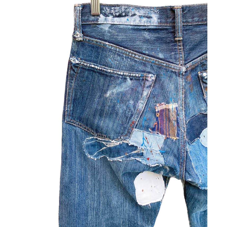 KAPITAL Genuine Indigo Boro Reconstructed Sashiko Remake Painted Denim