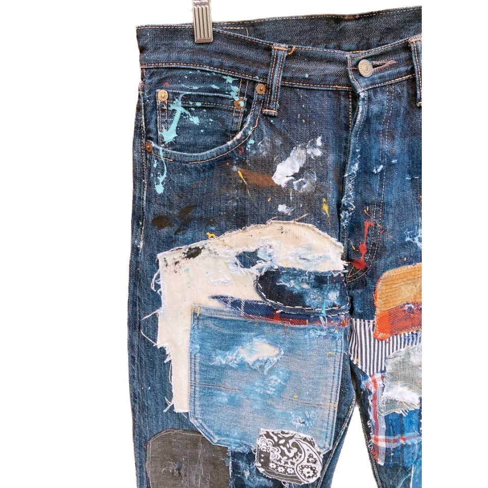KAPITAL Genuine Indigo Boro Reconstructed Sashiko Remake Painted Denim